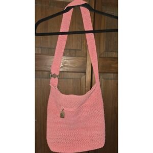Spring Liz Claiborne Woven Purse 9x12 18"  Pretty Pink‎ Tan Lucite Hardware